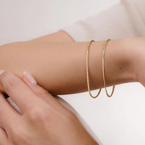 WEARON سوار ذهب للنساء 18K مطلية بالذهب ثعبان متعرجة فيجارو الكوبي حبة مشبك ورق كابل صندوق سلسلة مجوهرات بسيطة in Kuwait