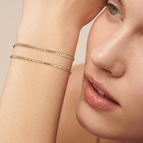 WEARON سوار ذهب للنساء 18K مطلية بالذهب ثعبان متعرجة فيجارو الكوبي حبة مشبك ورق كابل صندوق سلسلة مجوهرات بسيطة in Kuwait