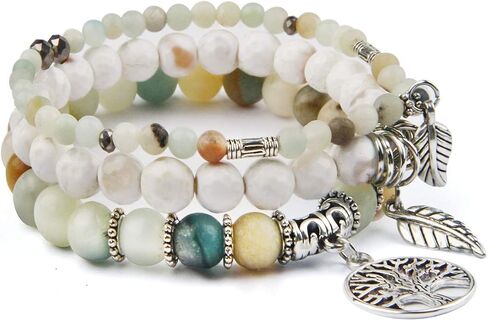 أساور شجرة الحياة من Jardme وأساور مطرزة بالحجر الطبيعي للنساء أساور كريستالية للشفاء - أساور يوجا ممتدة أساور شقرا، هدايا عيد ميلاد للنساء in Kuwait