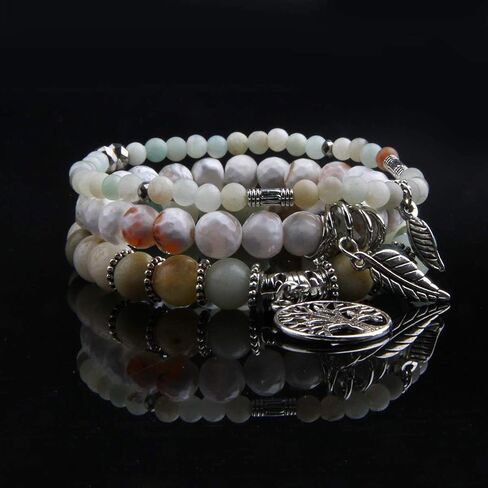 أساور شجرة الحياة من Jardme وأساور مطرزة بالحجر الطبيعي للنساء أساور كريستالية للشفاء - أساور يوجا ممتدة أساور شقرا، هدايا عيد ميلاد للنساء in Kuwait