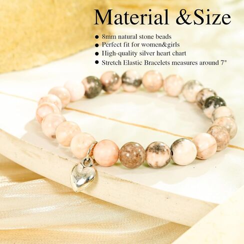 VICKHU Inspirational Gifts for Women Natural Stone Heart Butterfly Bracelet for women Unique Small Gifts for Birthday Mothers day Thanksgiving Christmas Valentine's Day Teacher Appreciation Gifts. in Saudi Arabia