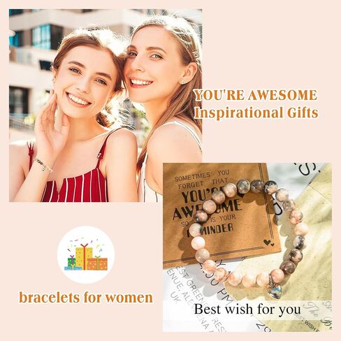 VICKHU Inspirational Gifts for Women Natural Stone Heart Butterfly Bracelet for women Unique Small Gifts for Birthday Mothers day Thanksgiving Christmas Valentine's Day Teacher Appreciation Gifts. in Saudi Arabia