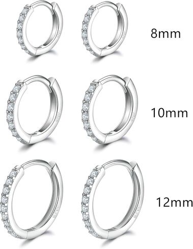 Dlihc Sterling Silver Hoop Earrings | Sterling Silver Stud Earrings for Women - 6 Pairs Hypoallergenic Tiny Cubic Zirconia Stud Earrings Set & Cartilage Earring Hoops in Saudi Arabia