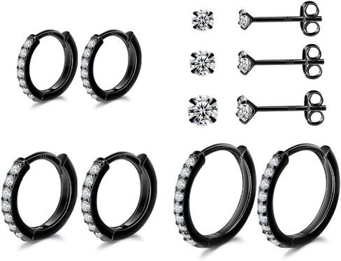 Dlihc Sterling Silver Hoop Earrings | Sterling Silver Stud Earrings for Women - 6 Pairs Hypoallergenic Tiny Cubic Zirconia Stud Earrings Set & Cartilage Earring Hoops in Saudi Arabia