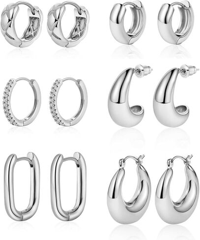 MIDEEO Gold/Sliver Chunky Hoop Earrings Set for Women, 14K Gold Plated Twisted Huggie Hoop Earring Hypoallergenic Thick Open Lightweight Chunky Hoop Earrings Jewelry for Gifts in Kuwait