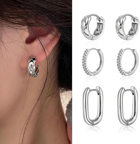 MIDEEO Gold/Sliver Chunky Hoop Earrings Set for Women, 14K Gold Plated Twisted Huggie Hoop Earring Hypoallergenic Thick Open Lightweight Chunky Hoop Earrings Jewelry for Gifts in Kuwait
