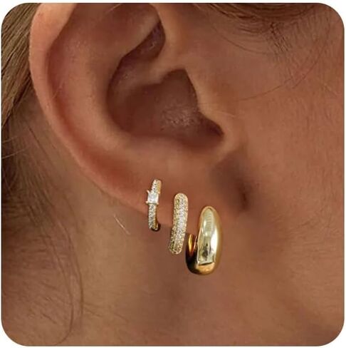 MIDEEO Gold/Sliver Chunky Hoop Earrings Set for Women, 14K Gold Plated Twisted Huggie Hoop Earring Hypoallergenic Thick Open Lightweight Chunky Hoop Earrings Jewelry for Gifts in Kuwait
