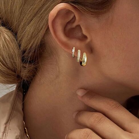 MIDEEO Gold/Sliver Chunky Hoop Earrings Set for Women, 14K Gold Plated Twisted Huggie Hoop Earring Hypoallergenic Thick Open Lightweight Chunky Hoop Earrings Jewelry for Gifts in Kuwait