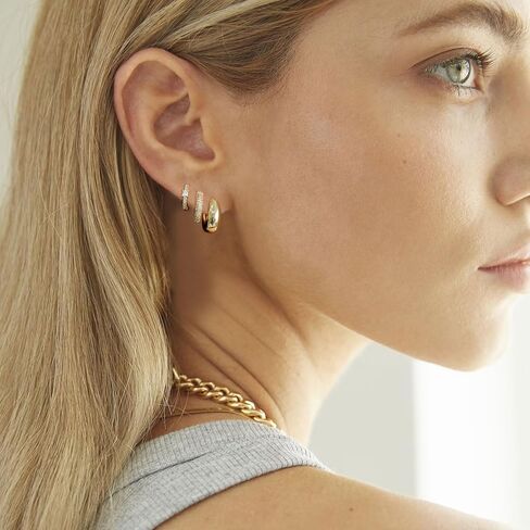 MIDEEO Gold/Sliver Chunky Hoop Earrings Set for Women, 14K Gold Plated Twisted Huggie Hoop Earring Hypoallergenic Thick Open Lightweight Chunky Hoop Earrings Jewelry for Gifts in Kuwait