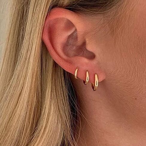 Small Gold Huggie Hoop Earrings Set for Women 14K Real Gold Plated Hypoallergenic Lightweight Earrings for Sensitive Ears Everyday Earrings Sets for Multiple Piercing Cartilage Hoop Earrings Stack Jewelry in Kuwait