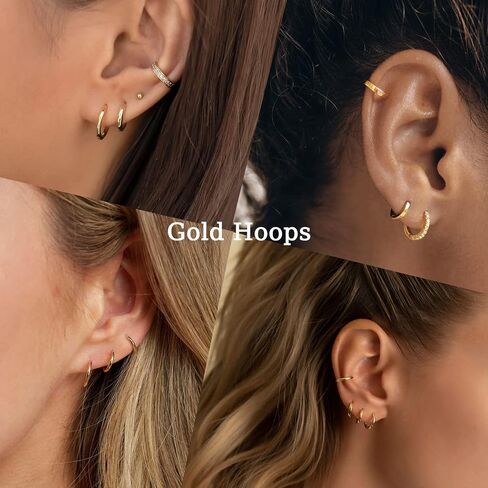 Small Gold Huggie Hoop Earrings Set for Women 14K Real Gold Plated Hypoallergenic Lightweight Earrings for Sensitive Ears Everyday Earrings Sets for Multiple Piercing Cartilage Hoop Earrings Stack Jewelry in Kuwait