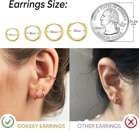Small Gold Huggie Hoop Earrings Set for Women 14K Real Gold Plated Hypoallergenic Lightweight Earrings for Sensitive Ears Everyday Earrings Sets for Multiple Piercing Cartilage Hoop Earrings Stack Jewelry in Kuwait