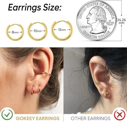 Small Gold Huggie Hoop Earrings Set for Women 14K Real Gold Plated Hypoallergenic Lightweight Earrings for Sensitive Ears Everyday Earrings Sets for Multiple Piercing Cartilage Hoop Earrings Stack Jewelry in Kuwait