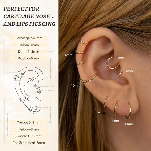 Small Gold Huggie Hoop Earrings Set for Women 14K Real Gold Plated Hypoallergenic Lightweight Earrings for Sensitive Ears Everyday Earrings Sets for Multiple Piercing Cartilage Hoop Earrings Stack Jewelry in Kuwait
