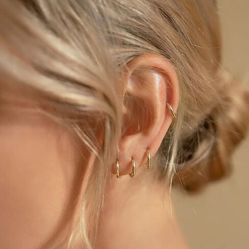 Small Gold Huggie Hoop Earrings Set for Women 14K Real Gold Plated Hypoallergenic Lightweight Earrings for Sensitive Ears Everyday Earrings Sets for Multiple Piercing Cartilage Hoop Earrings Stack Jewelry in Kuwait