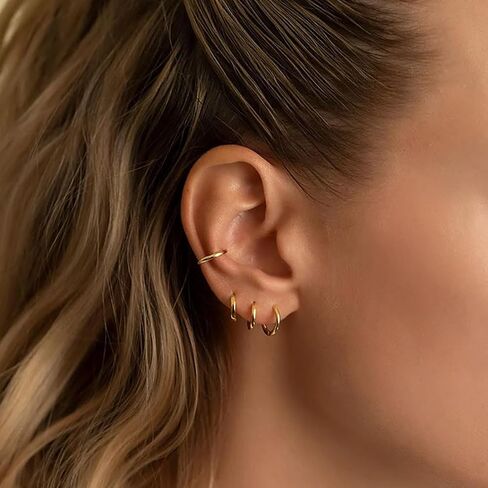Small Gold Huggie Hoop Earrings Set for Women 14K Real Gold Plated Hypoallergenic Lightweight Earrings for Sensitive Ears Everyday Earrings Sets for Multiple Piercing Cartilage Hoop Earrings Stack Jewelry in Kuwait