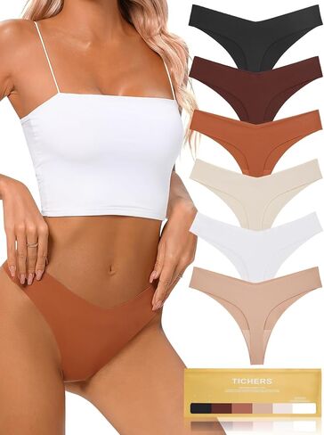 Seamless Thongs for Women No Show Thong V-waisted Stretch Breathable Sexy Panties Underwear 6 Pack in Saudi Arabia
