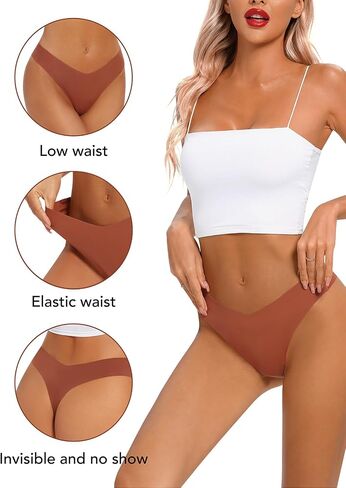 Seamless Thongs for Women No Show Thong V-waisted Stretch Breathable Sexy Panties Underwear 6 Pack in Saudi Arabia