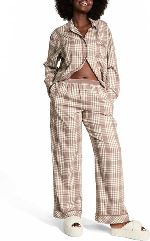 Victoria's Secret PINK Flannel Pajama Set, Long Sleeve Button Down Shirt & Pant Set, Sleepwear for Women (XS-XXL) in Saudi Arabia