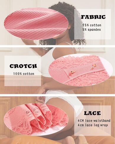 FINETOO Womens Cotton Underwear Sexy Lace Hipster Panties Soft Breathable Cotton Brazilian Bikini Ladies 6 Pack in Kuwait