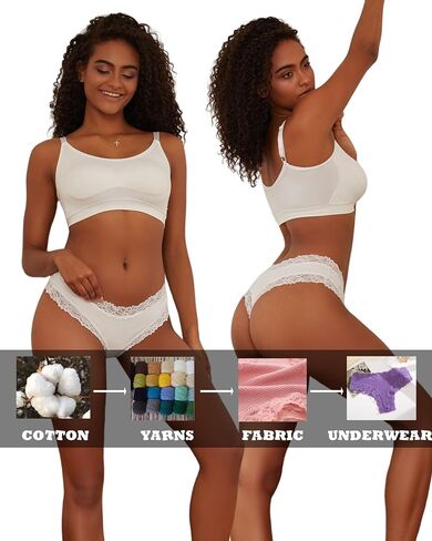 FINETOO Womens Cotton Underwear Sexy Lace Hipster Panties Soft Breathable Cotton Brazilian Bikini Ladies 6 Pack in Kuwait