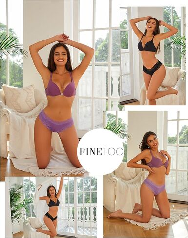 FINETOO Womens Cotton Underwear Sexy Lace Hipster Panties Soft Breathable Cotton Brazilian Bikini Ladies 6 Pack in Kuwait