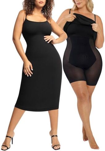 Popilush Shapewear Dress Bodycon Midi Dress Built-in Bra Summer Casual Tummy Control Slip Dress with Adjustable Straps in Kuwait