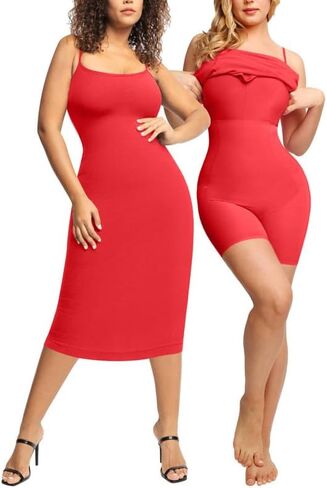 فستان Popilush لشكل الجسم، فستان Bodycon متوسط ​​الطول، حمالة صدر مدمجة، فستان صيفي كاجوال للتحكم في البطن مع أشرطة قابلة للتعديل in Kuwait