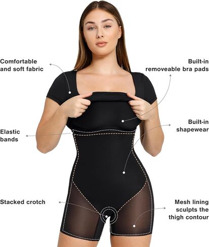 Popilush Shapewear Dress Shaper Formal Midi Work Dress for Women Square Neck Short Sleeve Slit Dresses in Kuwait
