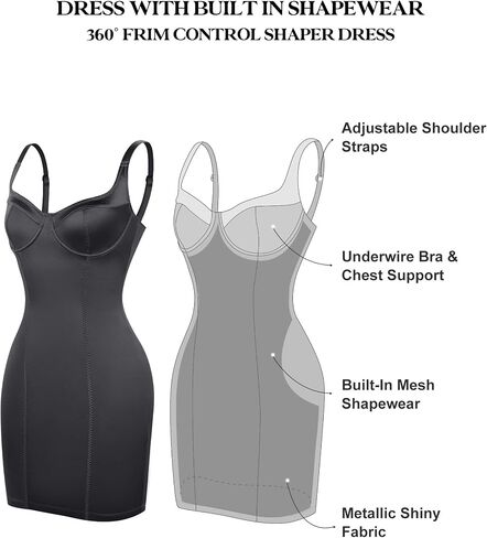 Popilush Shapewear Dress Satin Corset Dresses for Women Wedding Guest Metallic Shiny Deep V Neck Mini Slip Dress in Saudi Arabia