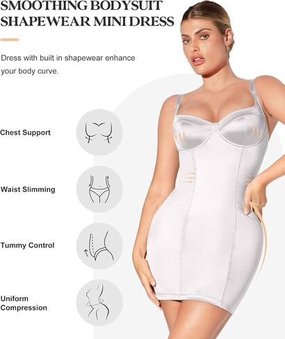 Popilush Shapewear Dress Satin Corset Dresses for Women Wedding Guest Metallic Shiny Deep V Neck Mini Slip Dress in Saudi Arabia