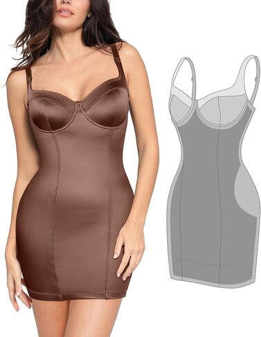 فستان Popilush لملابس داخلية من الساتان، فساتين مشد للنساء لحفلات الزفاف، فستان قصير سهل الانزلاق برقبة على شكل حرف V لامع لامع وعميق على شكل حرف V in Kuwait