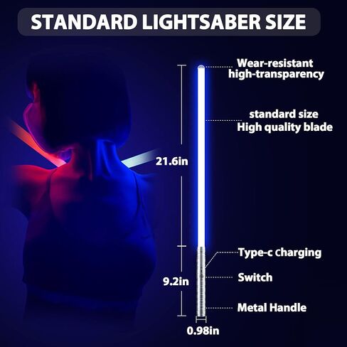 2 في 1 سيف ضوئي مبارز بمقبض معدني 15 لون RGB مع 4 أوضاع و6 مؤثرات صوتية USB قابل لإعادة الشحن وقابل للفصل للأطفال والكبار مثالي لعيد ميلاد الأطفال وعيد الهالوين وعيد الميلاد in Kuwait