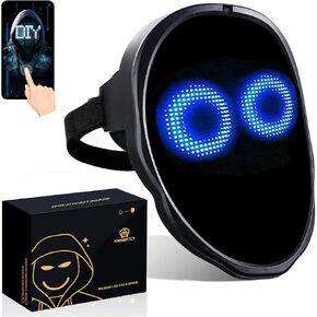 MEGOO Led Mask with Bluetooth Programmable App,Shining Led Light Up Face Mask for Adult Kid Halloween Masquerade Party