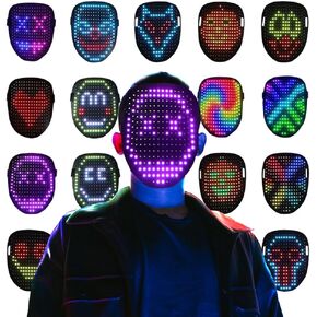 Led Mask with Gesture Sensing, Popular Halloween Led Lighted Face Transforming Mask with 50 Pattern Displays, Led Light Up Scary Mask for Costume Cosplay Party, Masquerade, Gifts