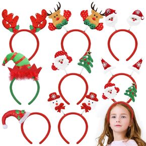 SpinLaLa 8 Pieces Christmas Headbands for Women Girls, Adjustable Santa Claus Snowman Reindeer Head Toppers Headwear Costume Accessories Headpiece for Adult Kids Xmas Photo Booth Party Favors