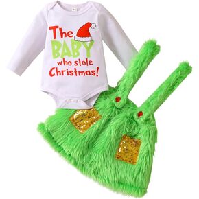 Twopumpkin الطفل الذي سرق عيد الميلاد طفلة صبي الزي عيد الميلاد قميص سترة وزرة السراويل طفل فروي الملابس in Kuwait