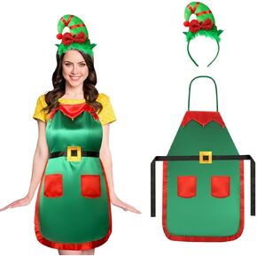 iSpralo Christmas Elf Apron Elf Headband Christmas Elf Costume Santa Elf Headband Christmas Apron Xmas Cosplay