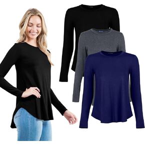 سترة نسائية طويلة الأكمام من Azules مقاس كبير - قميص علوي كاجوال متدفق مع رقبة دائرية واسعة للارتداء طوال العام in Kuwait