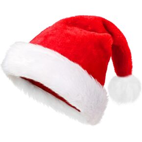 Christmas Hat, Santa Hat Adults, Soft Velvet Comfortable and Thickened Holiday Hat for Xmas and New Year Holiday Party Supplies