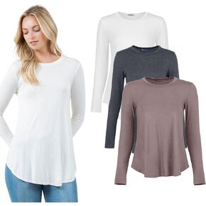 Azules Long Sleeve Plus Size Women Flowy Tunic Top - Casual Flowy Top Shirt with Top Round Scoop Neck for Wear Year Around