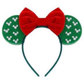 WOVOWOVO Mouse Ears Headbands for Women Girls Black Bow Pearl Hairbands Velvet Headband Christmas Cosplay Costume Princess Party Decorations