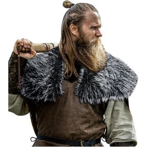 L'VOW Men Viking Fur Shawl Medieval Faux Fur Mantle Shoulder Wrap Collar Warrior Renaissance LARP Cosplay Costume