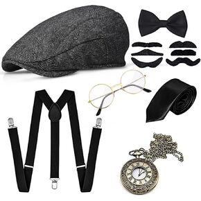 GOLDGE 1920s Accessories for Men, Roaring 20s Costumes for Men, Great Gatsby Costume Men, 1920 Mens Clothing Gatsby Black