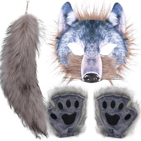 Valpeak Unleash Your Inner Wolf with Our Therian Wolf Mask, Tail, and Paw Set(Wolf three-piece set)