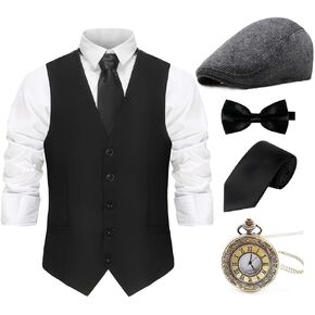 Gionforsy 1920s Mens Costume Gatsby Gangster Costume Accessories Set 20s Hat Suspenders Bow Tie (Black, Large)