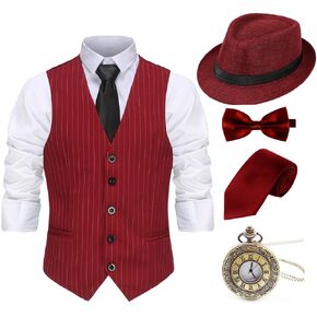 Gionforsy 1920s Mens Costume Gatsby Gangster Costume Accessories Set 20s Hat Suspenders Bow Tie (Black, Large)