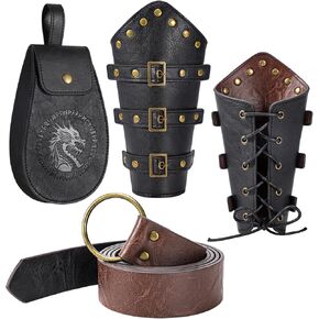 Berenlu 3 PCS Renaissance Accessories, Viking Renaissance Belt Medieval Vintage Belt Pouch and Leather Bracers, Enhance Your Halloween Renaissance Cosplay with Medieval Accessories