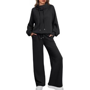 AUTOMET Lounge Sets for Women Sweatsuits 2 Piece Outfits 2024 Fall Drawstring Sweatshirt Wide Leg Sweatpants Tracksuit