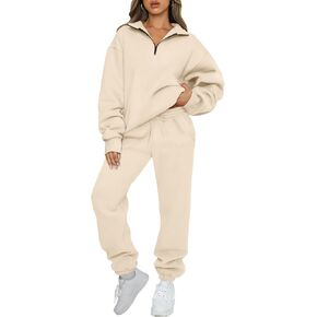 AUTOMET Women's Sweatsuits 2 Piece Outfits Long Sleeve Half Zip Pullover and Baggy Sweatpants with Pockets